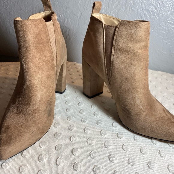 BCBG Maxazria Camel Suede Chunk Heel Booties - Picture 4 of 16